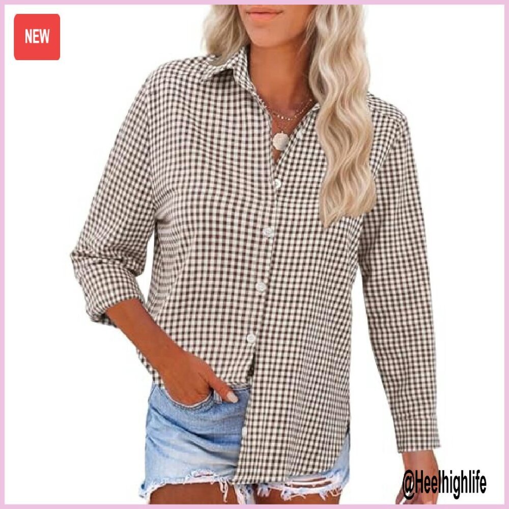 Women's Long Sleeve Button Down Shirt Cotton Loose Fit Blouse - Picture 3 of 8